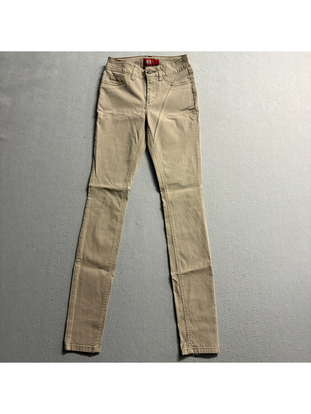 Dickies Girl Skinny Pants Womens Size 0/24 Khaki Beige Stretch Chino GM146